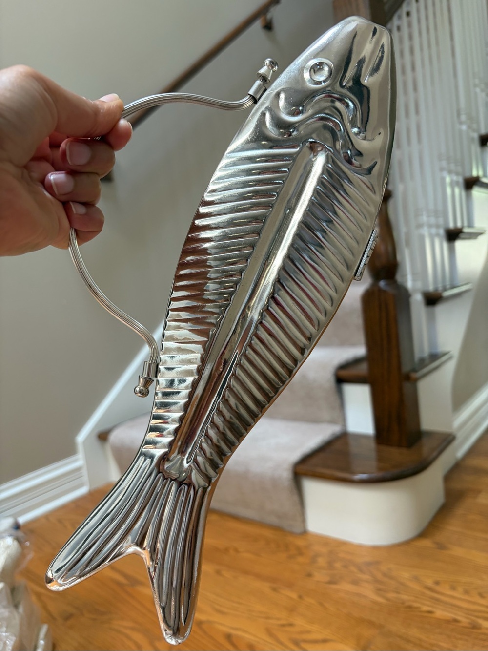Pearl & Shard Silver Fish Metal Clutch Bag Art Deco Statement Purse